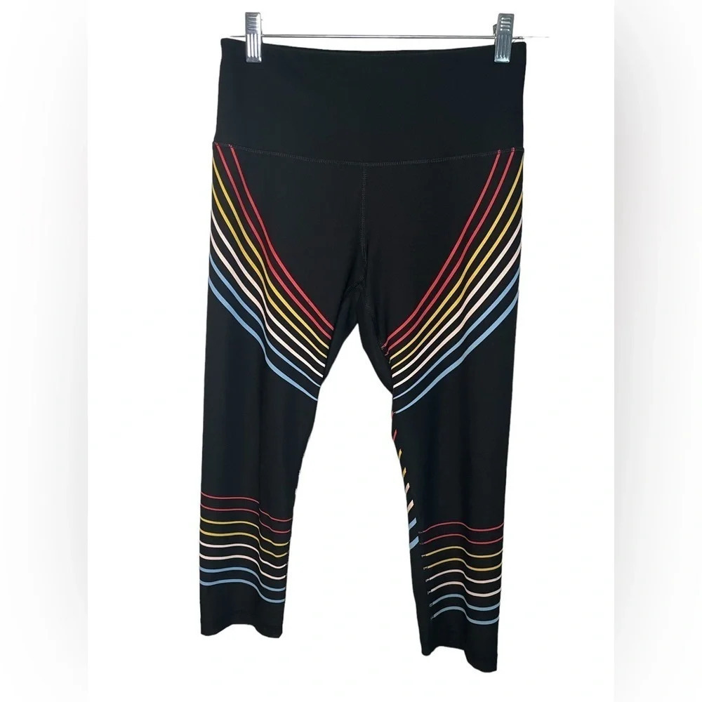 RBX Black Rainbow Stripes Cropped Leggings Stretch Women’s Size Small